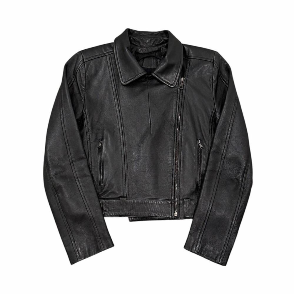Reformation Black leather biker moto jacket with zip closure and pockets Size S
